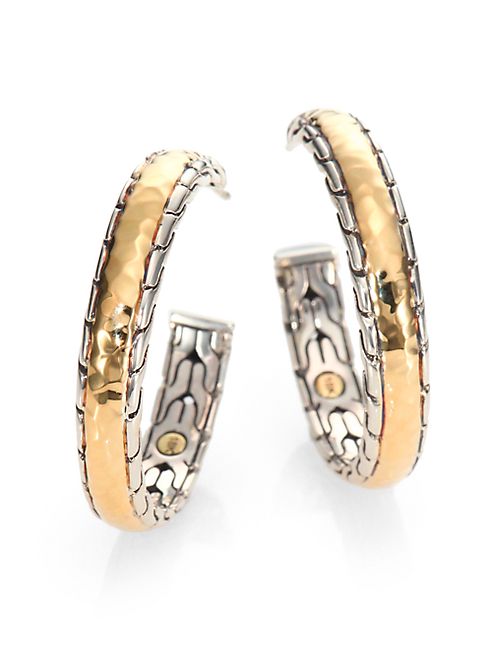 John Hardy - Palu 18K Yellow Gold & Sterling Silver Medium Hoop Earrings/2.5