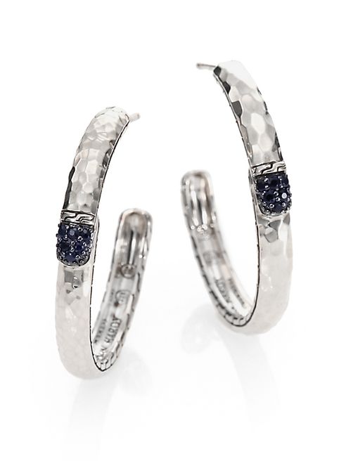 John Hardy - Palu Black Sapphire & Sterling Silver Medium Hoop Earrings/2