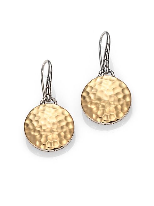 John Hardy - Palu 18K Yellow Gold & Sterling Silver Hammered Disc Drop Earrings