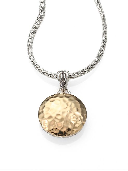 John Hardy - 18K Yellow Gold & Sterling Silver Hammered Disc Necklace