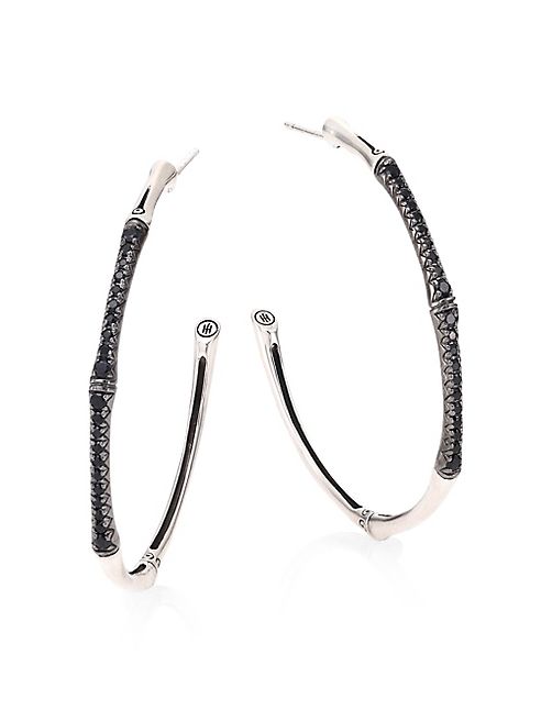 John Hardy - Bamboo Black Sapphire & Sterling Silver Hoop Earrings/1.6