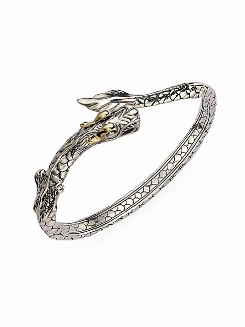 John Hardy - Naga 18K Yellow Gold & Sterling Silver Dragon Slim Kick Cuff Bracelet