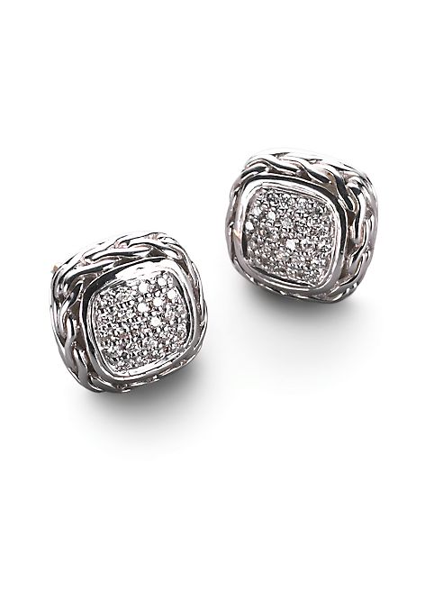 John Hardy - Classic Chain Diamond & Sterling Silver Small Square Stud Earrings