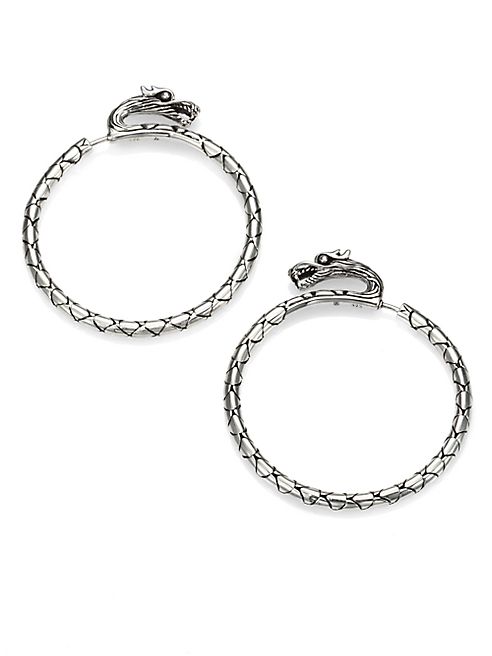 John Hardy - Naga Sterling Silver Slim Dragon Medium Hoop Earrings/1.5