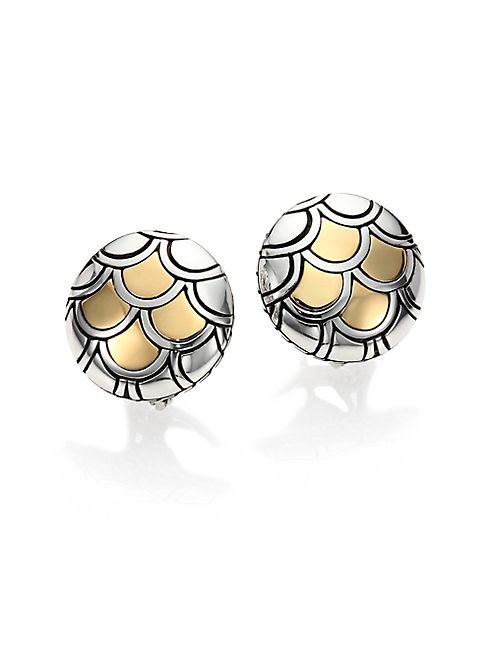 John Hardy - Naga 18K Yellow Gold & Sterling Silver Button Earrings