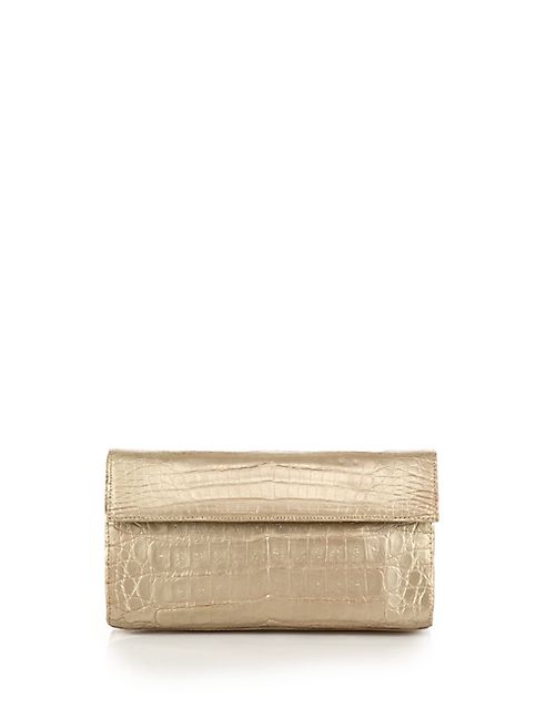 Nancy Gonzalez - Small Structured Metallic Crocodile Flap Clutch