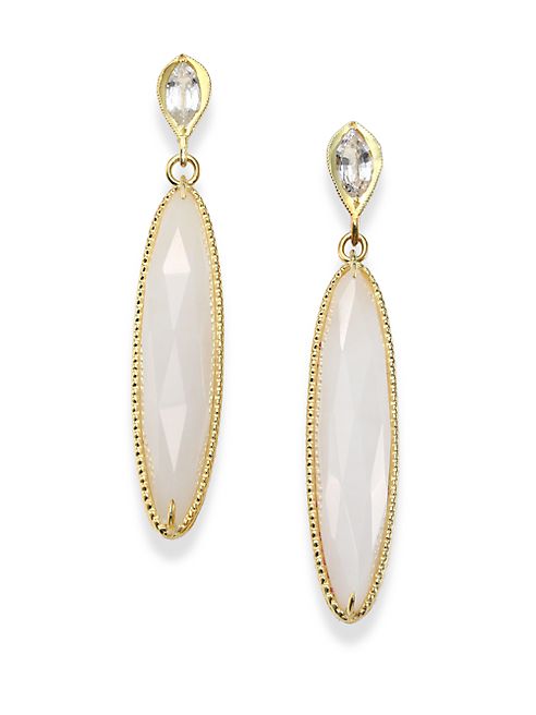 ILA - Helen White Agate, White Sapphire & 14K Yellow Gold Drop Earrings