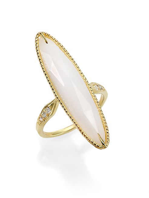 ILA - Lorena White Agate, Diamond & 14K Yellow Gold Long Oval Ring