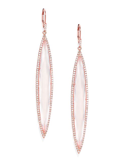 Meira T - Diamond, Rose Quartz & 14K Rose Gold Drop Earrings