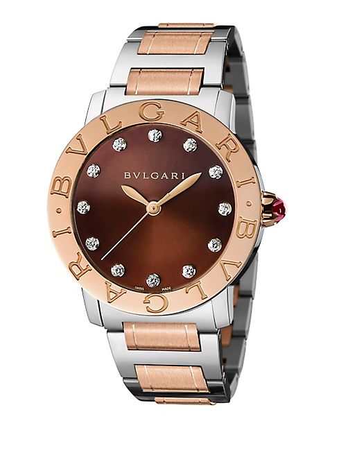 BVLGARI - Bvlgari-Bvlgari Diamond, 18K Rose Gold & Stainless Steel Bracelet Watch