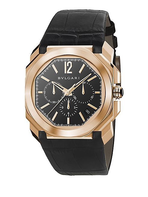 BVLGARI - Octo 18K Pink Gold & Alligator Strap Watch