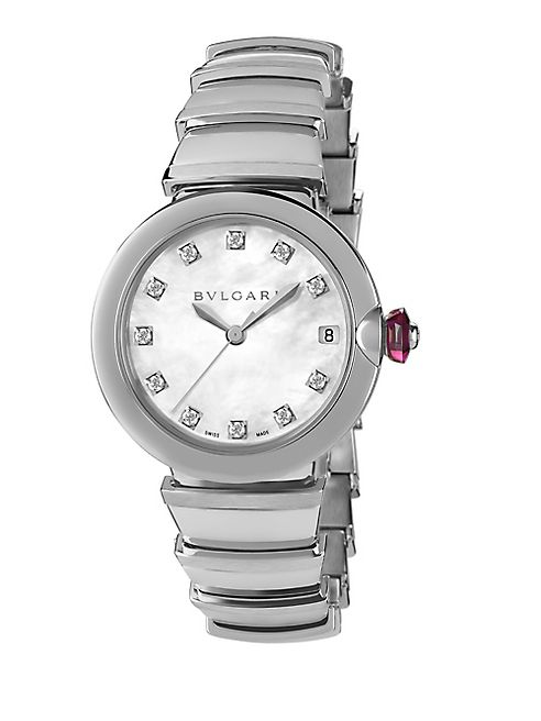 BVLGARI - Lvcea Diamond, Mother-Of-Pearl & Stainless Steel Bracelet Watch