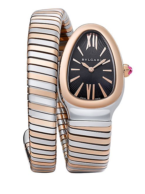 BVLGARI - Serpenti 18K Rose Gold & Stainless Steel Tubogas Bracelet Watch