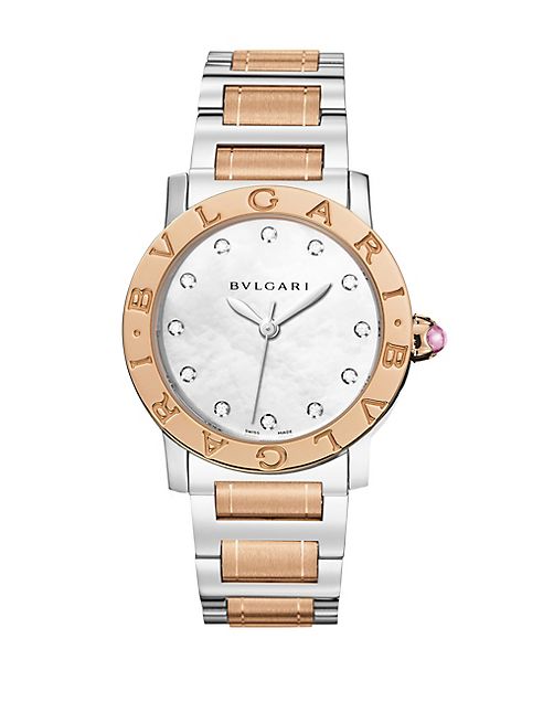 BVLGARI - Bvlgari-Bvlgari Diamond, Mother-Of-Pearl, 18K Rose Gold & Stainless Steel Bracelet Watch