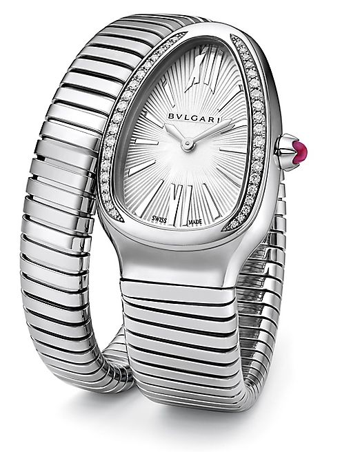 BVLGARI - Serpenti Diamond & Stainless Steel Tubogas Bracelet Watch