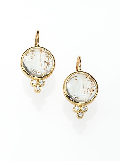 Temple St. Clair - Celestial Rock Crystal, Diamond & 18K Yellow Gold Small Moonface Earrings