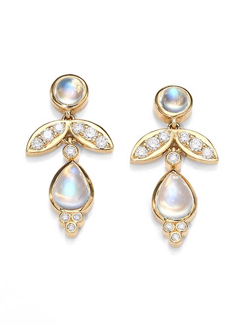 Temple St. Clair - Foglia Royal Blue Moonstone, Diamond & 18K Yellow Gold Drop Earrings