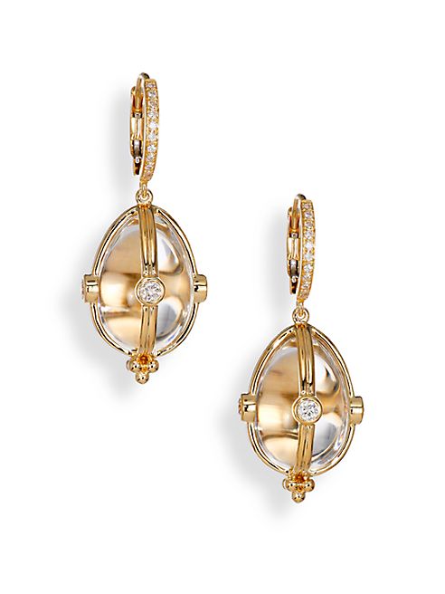 Temple St. Clair - Classic Rock Crystal, Diamond & 18K Yellow Gold Amulet Drop Earrings