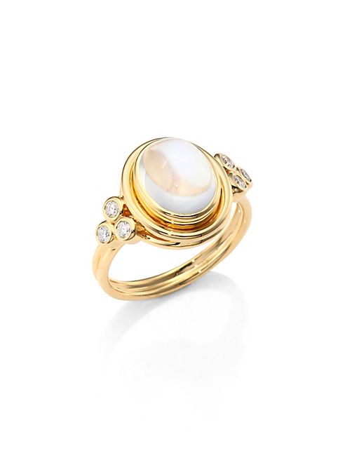 Temple St. Clair - Classic Oval Diamond, Royal Blue Moonstone & 18K Yellow Gold Ring