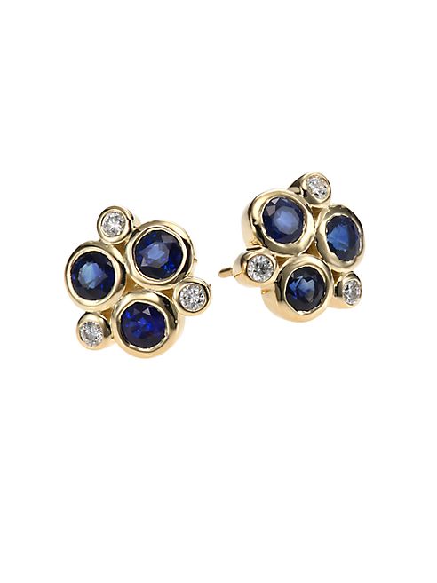 Temple St. Clair - Classic Color Sapphire, Diamond & 18K Yellow Gold Trio Earrings