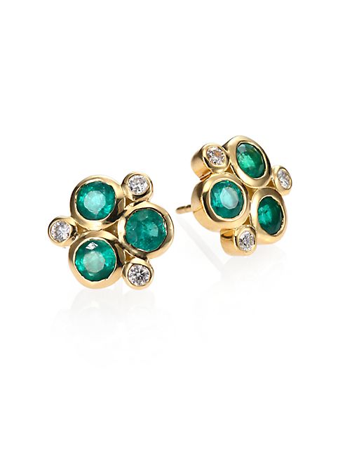 Temple St. Clair - Classic Color Emerald, Diamond & 18K Yellow Gold Trio Earrings