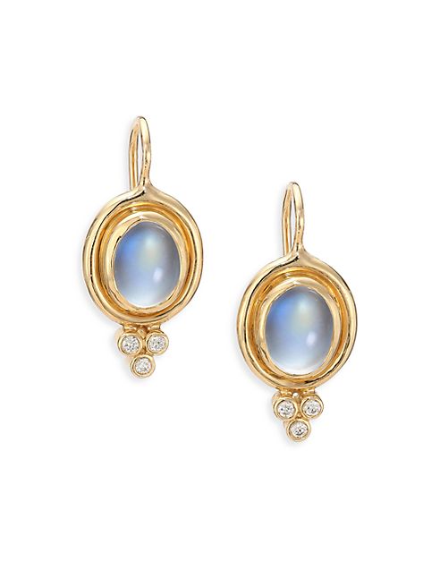 Temple St. Clair - Royal Blue Moonstone, Diamond & 18K Yellow Gold Drop Earrings