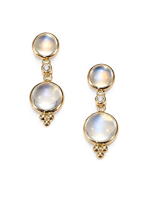 Temple St. Clair - Royal Blue Moonstone, Diamond & 18K Yellow Gold Double-Drop Earrings