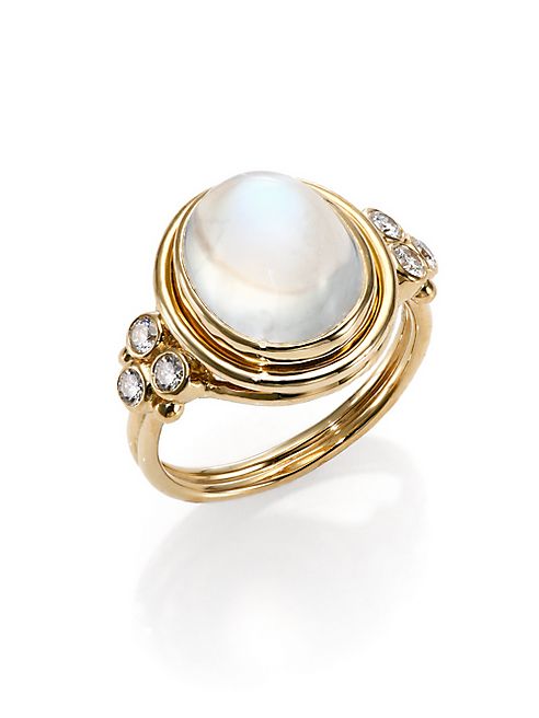 Temple St. Clair - Royal Blue Moonstone, Diamond & 18K Yellow Gold Oval Ring