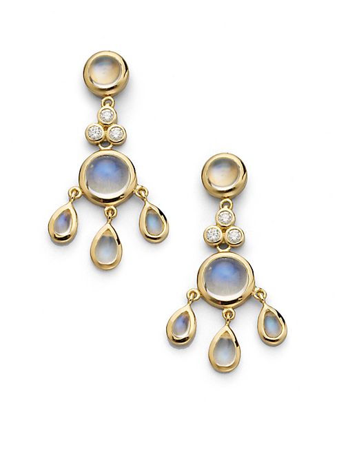 Temple St. Clair - Royal Blue Moonstone, Diamond & 18K Yellow Gold Fringe Chandelier Earrings