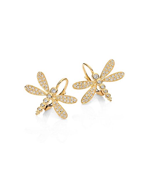 Temple St. Clair - Dragonfly Pavé Diamond & 18K Yellow Gold Earrings