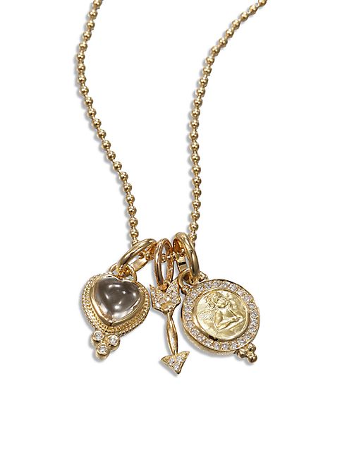 Temple St. Clair - Rock Crystal, Diamond & 18K Yellow Gold Amore Triple Charm Necklace