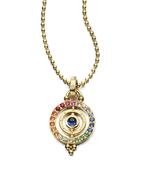 Temple St. Clair - Mixed Sapphire & 18K Yellow Gold Dual Ring Pendant