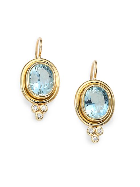 Temple St. Clair - Classic Color Aquamarine, Diamond & 18K Yellow Gold Oval Drop Earrings