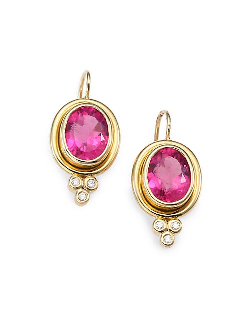 Temple St. Clair - Classic Color Pink Tourmaline, Diamond & 18K Yellow Gold Oval Drop Earrings