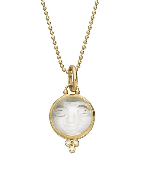 Temple St. Clair - Celestial Rock Crystal, Diamond & 18K Yellow Gold Medium Moonface Pendant