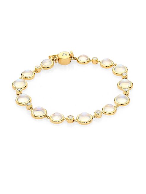 Temple St. Clair - Single Round Diamond, Royal Blue Moonstone & 18K Yellow Gold Bracelet