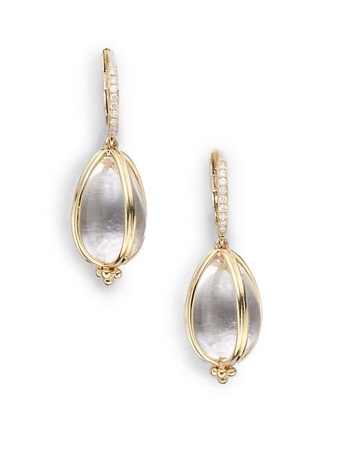 Temple St. Clair - Classic Rock Crystal, Diamond & 18K Yellow Gold Amulet Drop Earrings