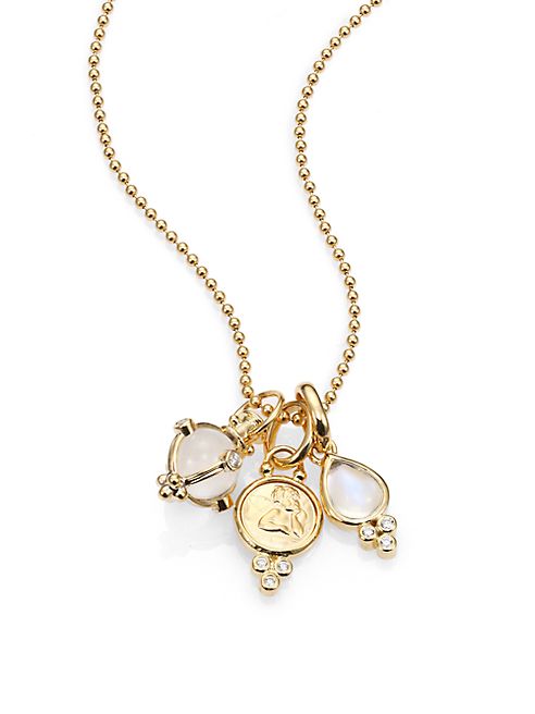 Temple St. Clair - Rock Crystal, Moonstone, Diamond & 18K Yellow Gold Charm Necklace